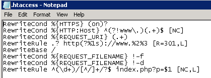 The rules you need to add to the .htaccess file in notepad